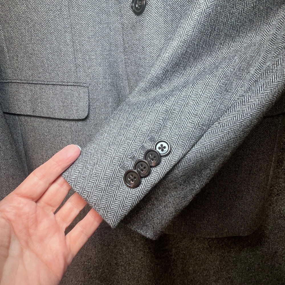 Banana Republic Mens 38R Slim Fit Grey Herringbone Marzotto Wool Blazer 376857 - Picture 11 of 16